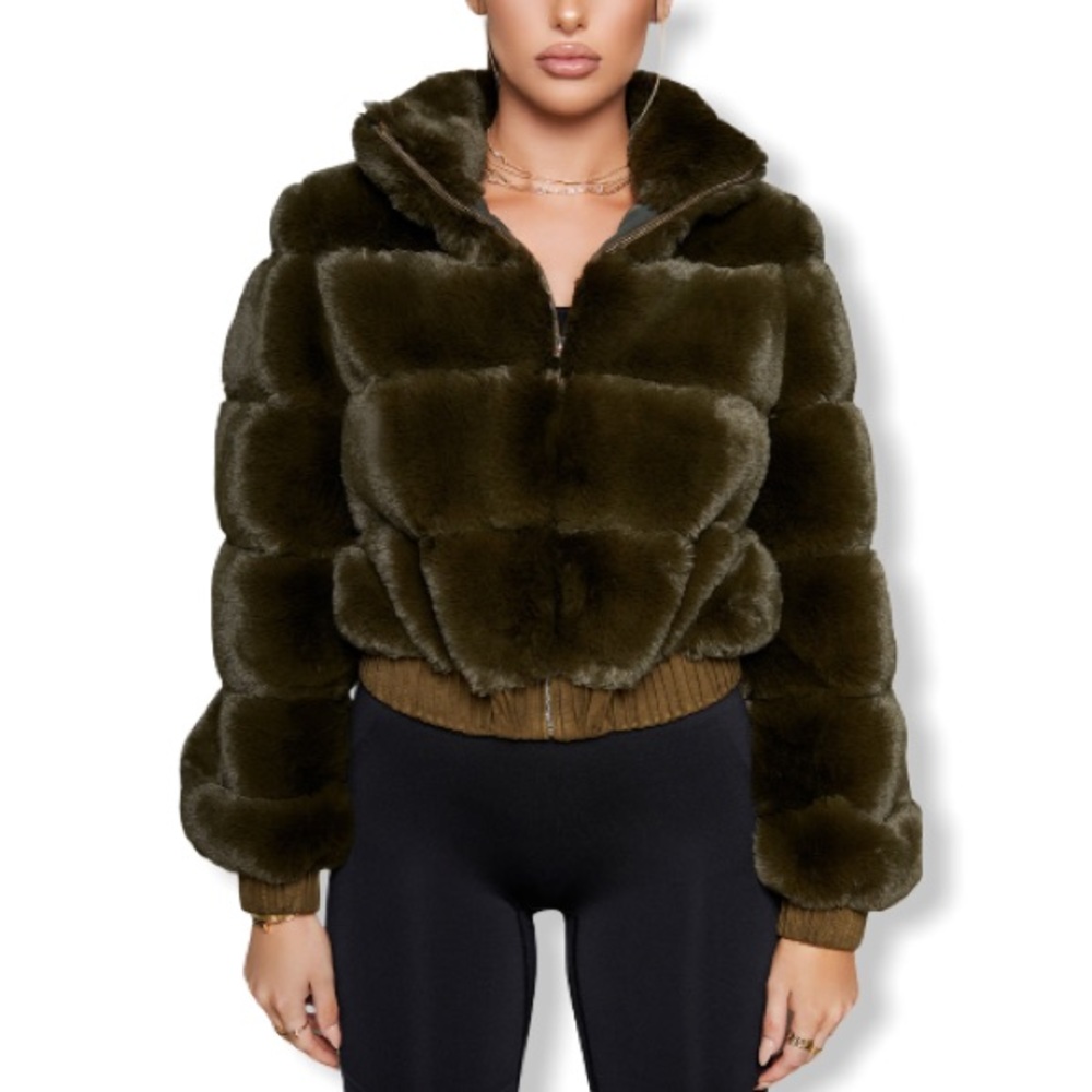 Oh Polly Faux Fur Bomber Jacket
